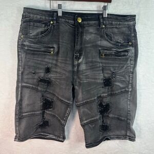 Argonaut Nation Denim Shorts Mens 40 Black Distressed Moto Stretch Biker